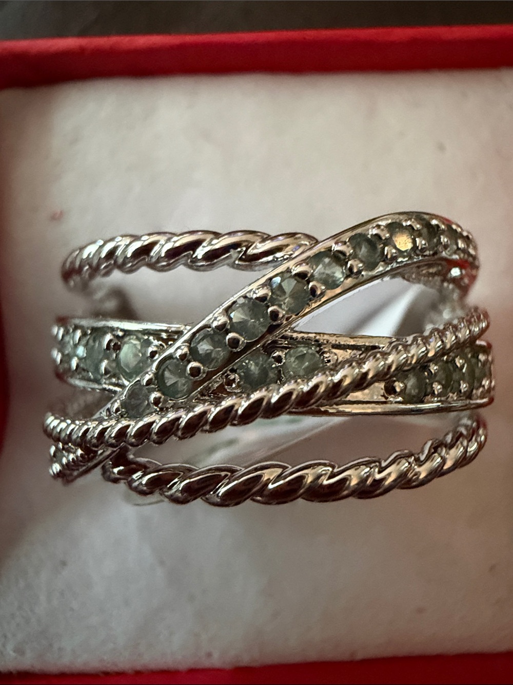 Sterling Silver Multi-Band Ring with Light Green Stones